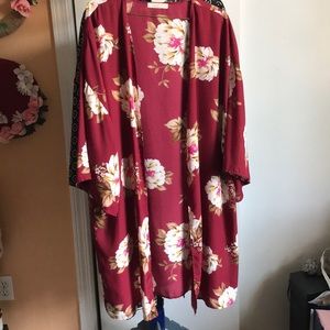 Burgundy Flowers Design Cardigan